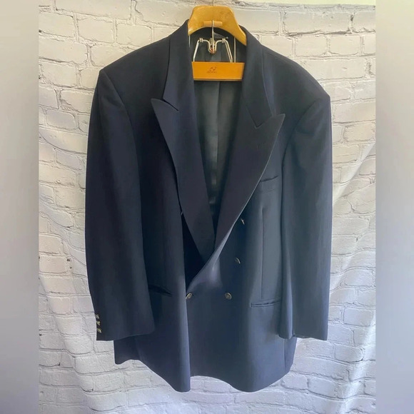 Men’s Vintage Pierre Cardin Wool Blend Peak Lapel Navy Sports Blazer Jacket 40R‎ - Picture 1 of 14